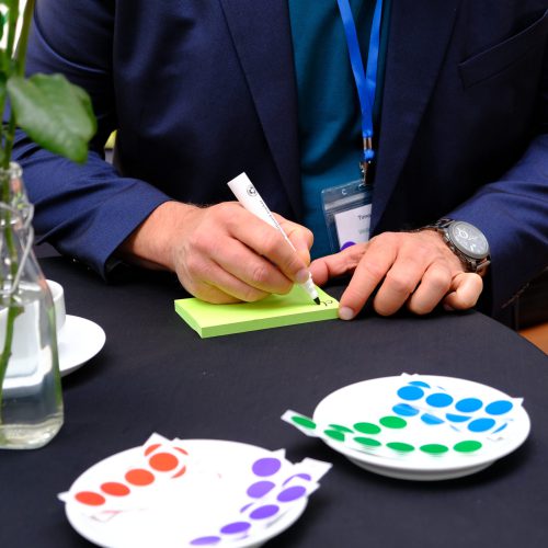 Punkte kleben beim Ideation Workshop